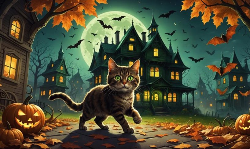 halloween cat with bats