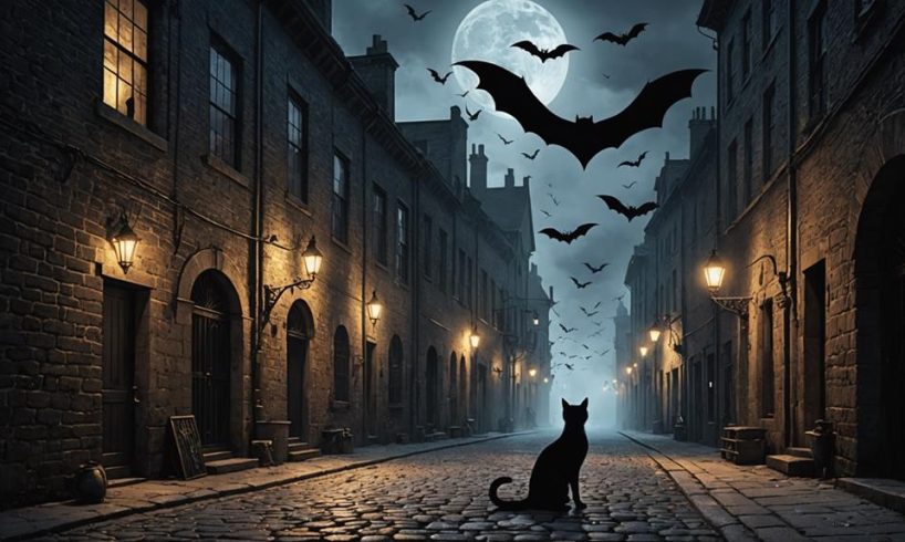 spooky felines and bats